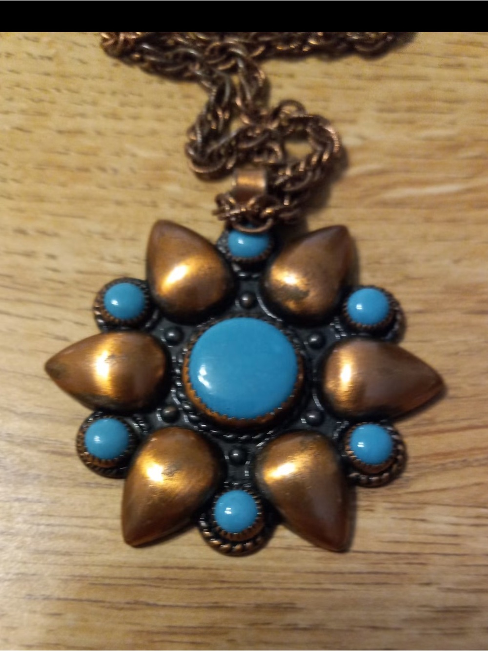 Vintage southwestern bells, trading Post, copper and turquoise necklace